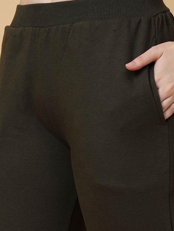 women olive solid full length trouser & t-shirt co-ord set - 20683139 - Standard Image - 2