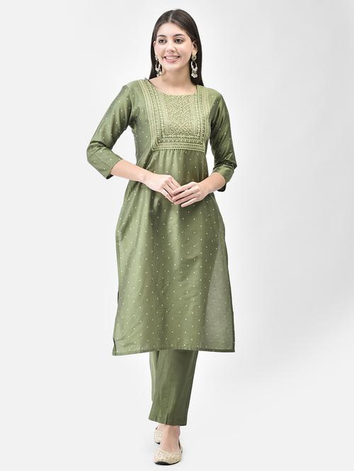 neo mint three quarter sleeve straight kurta - 20683360 - Standard Image - 0