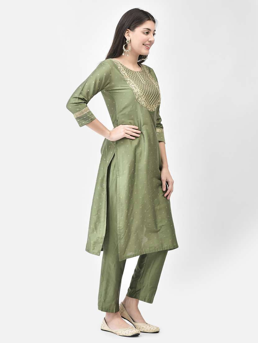 neo mint three quarter sleeve straight kurta - 20683361 -  Standard Image - 2
