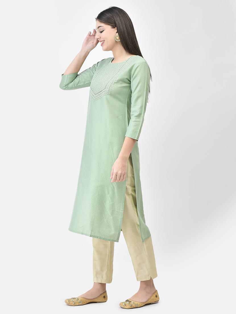 ai aqua three quarter sleeve straight kurta - 20683368 - Standard Image - 2