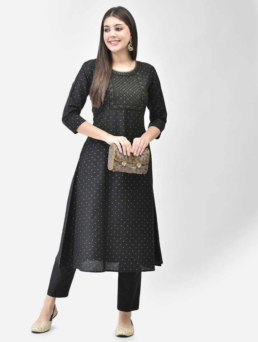 women black round neck a-line kurta - 20683371 -  Standard Image - 2
