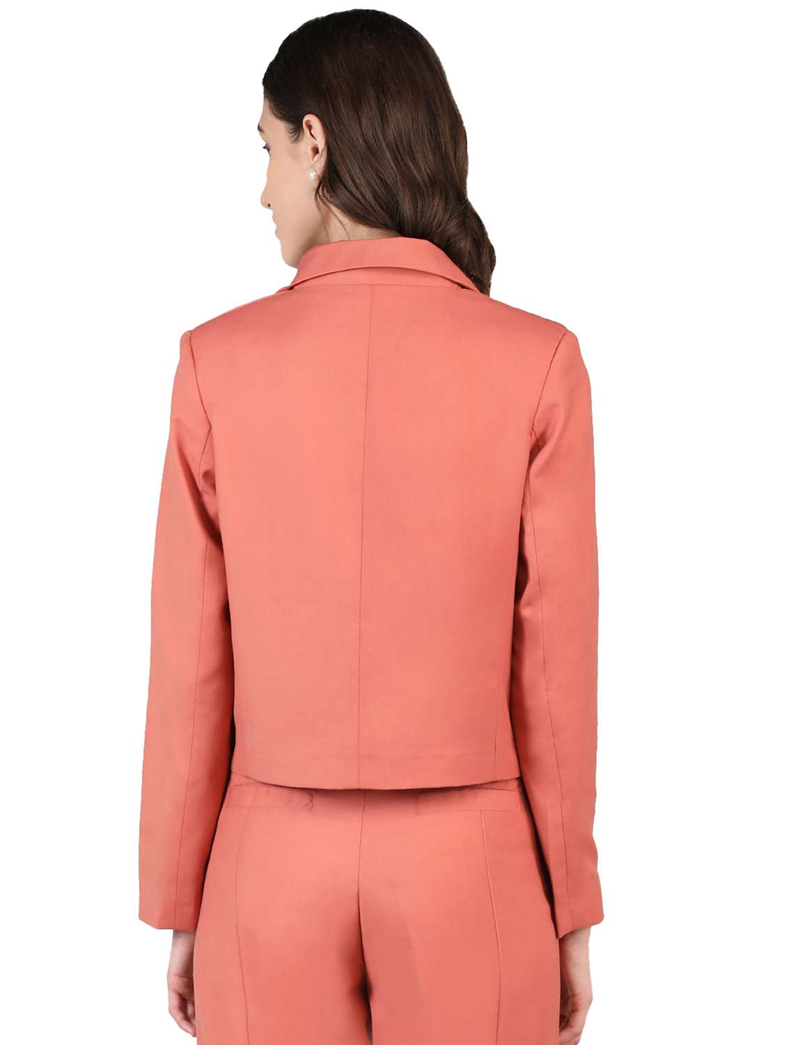 rsolid orange casual crop blazer - 20683749 -  Standard Image - 2