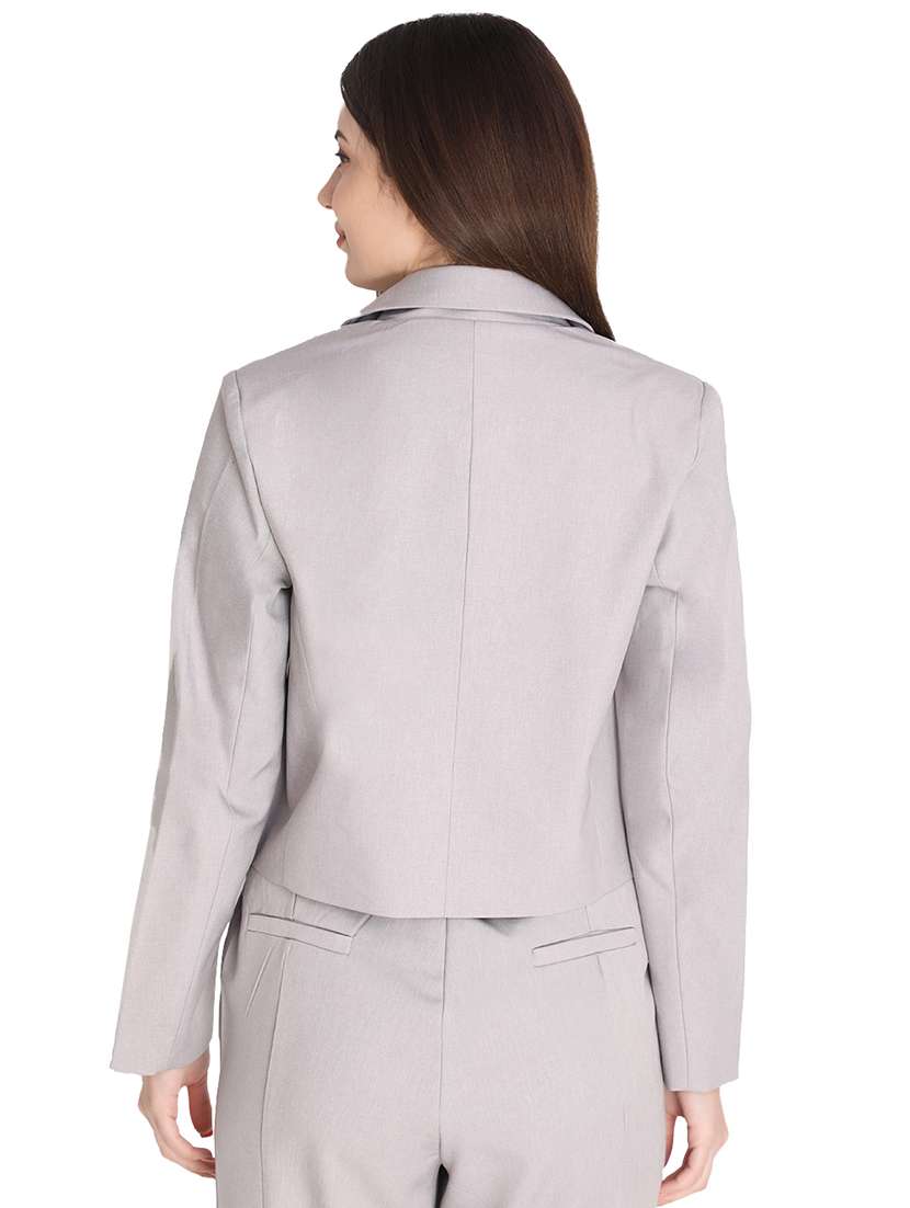 women grey solid full sleeve casual blazer - 20683757 -  Standard Image - 2
