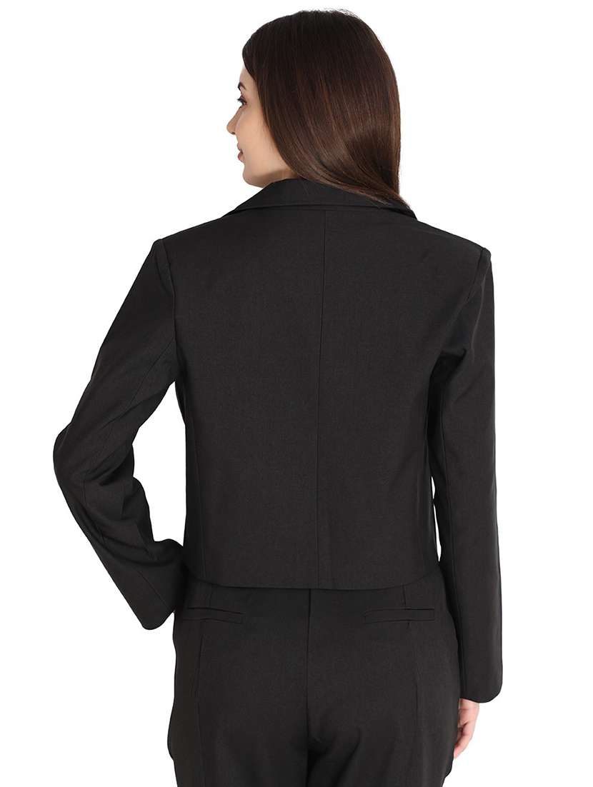 solid black casual crop blazer - 20683760 - Standard Image - 2
