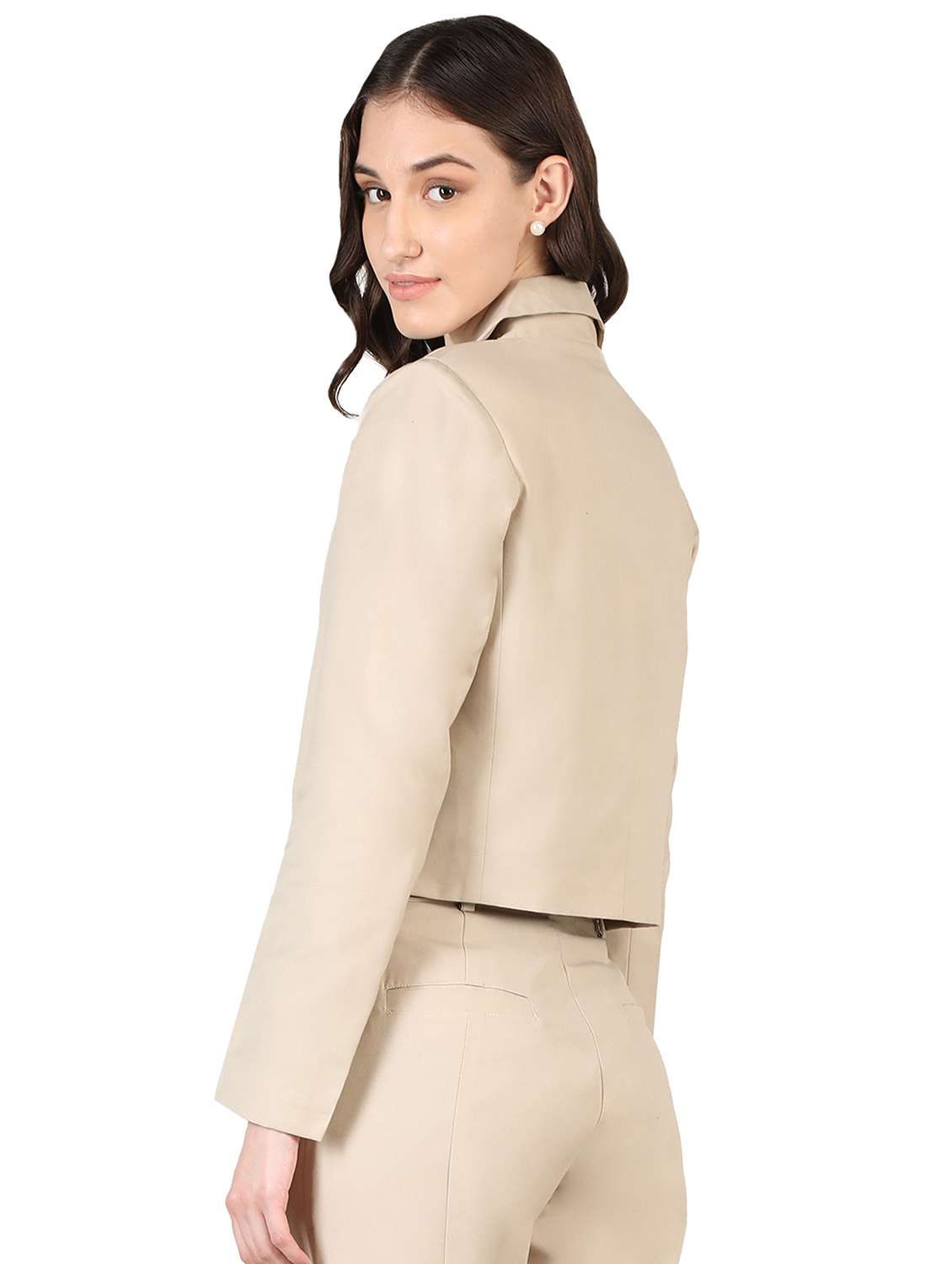 women beige solid full sleeve casual blazer - 20683761 -  Standard Image - 2