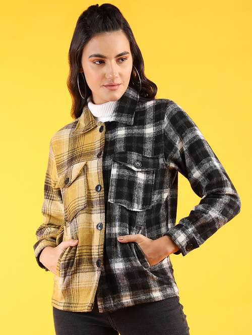 women checkered long sleeve shacket - 20683825 -  Standard Image - 0