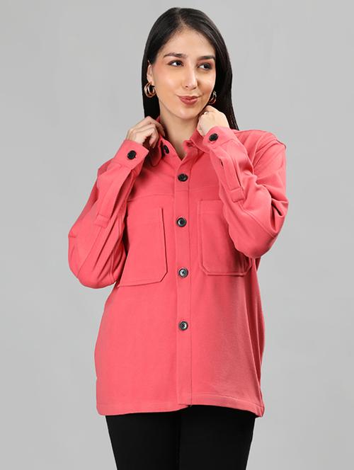 solid red casual shacket - 20683846 - Standard Image - 0