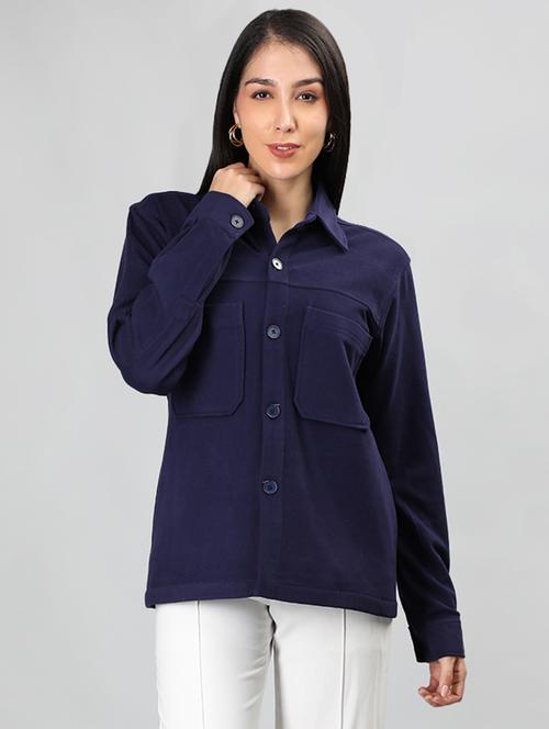 women navy blue solid regular shirt - 20683847 - Standard Image - 0