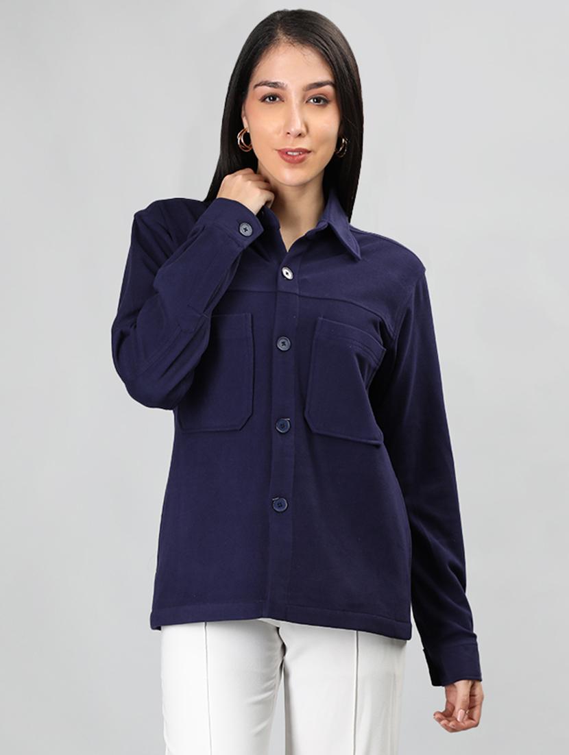 women navy blue solid regular shirt - 20683847 - Zoom Image - 0