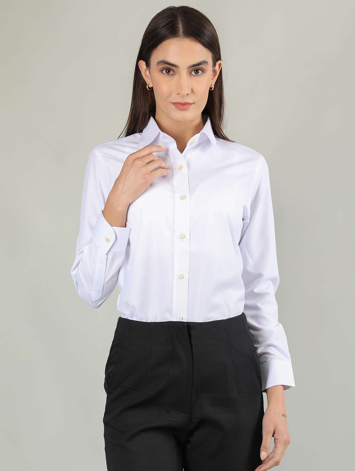 women white solid full sleeve regular shirt