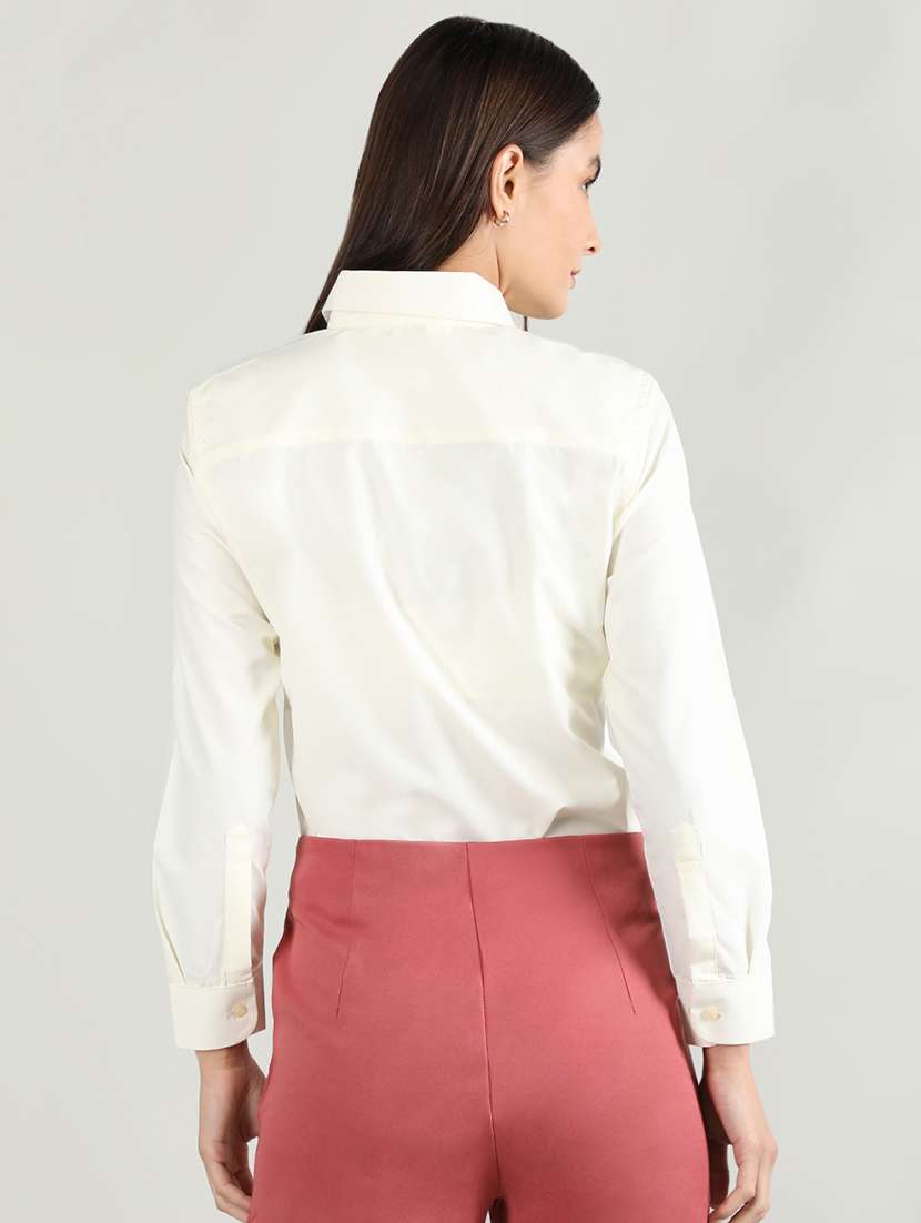 women cream solid full sleeve regular shirt - 20683853 -  Standard Image - 2