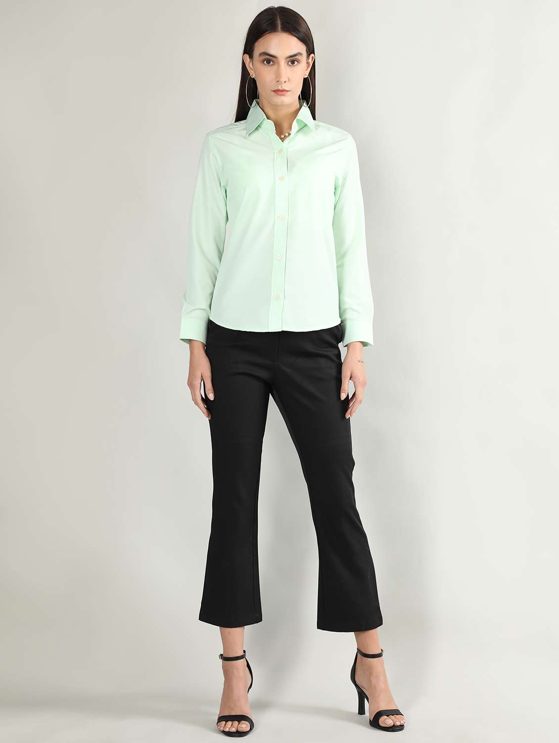 women sea green solid full sleeve regular shirt - 20683857 -  Standard Image - 2