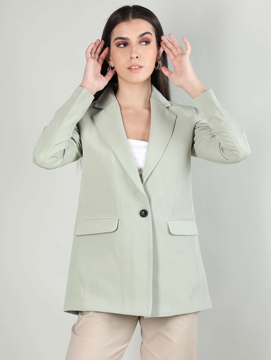 women solid single breasted blazer