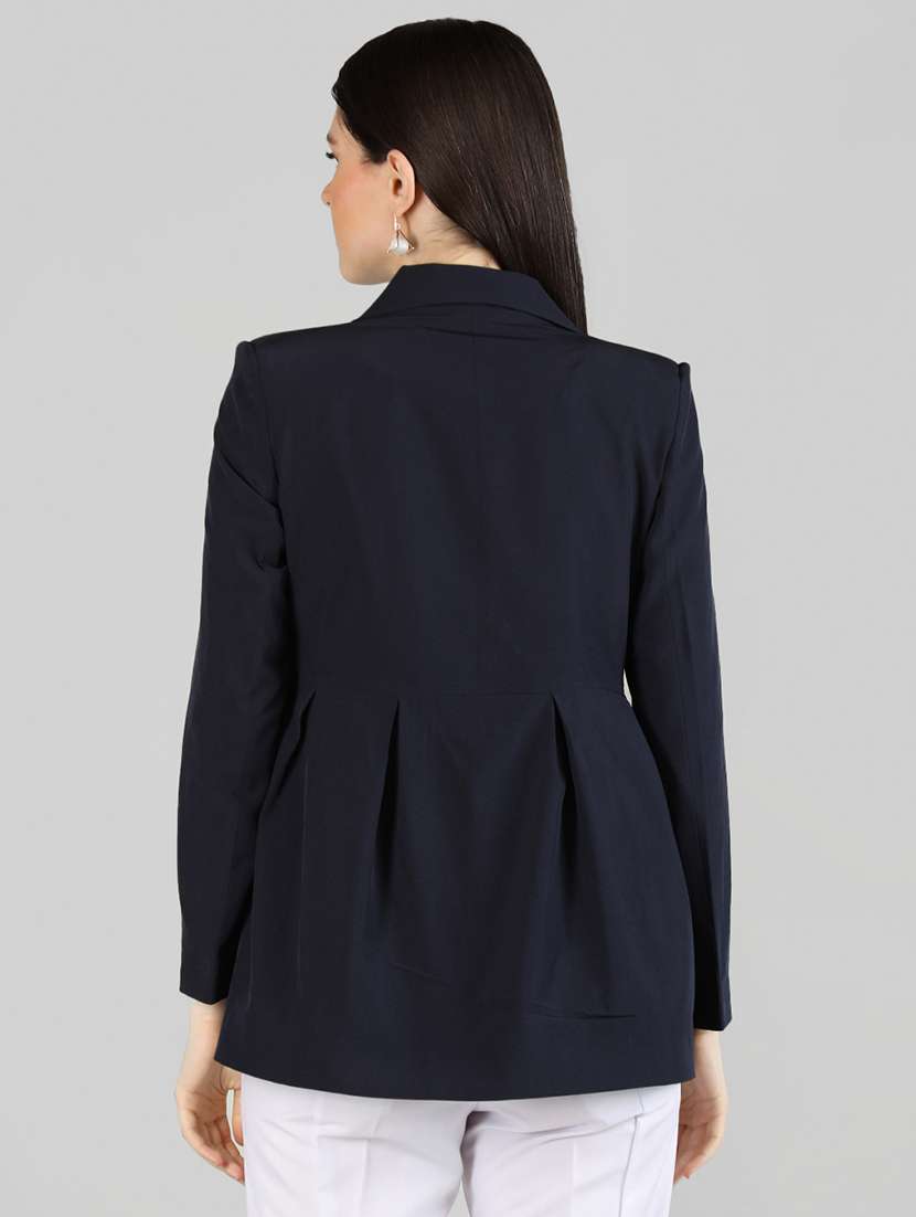 women navy blue solid full sleeve summer jacket - 20683889 - Standard Image - 2