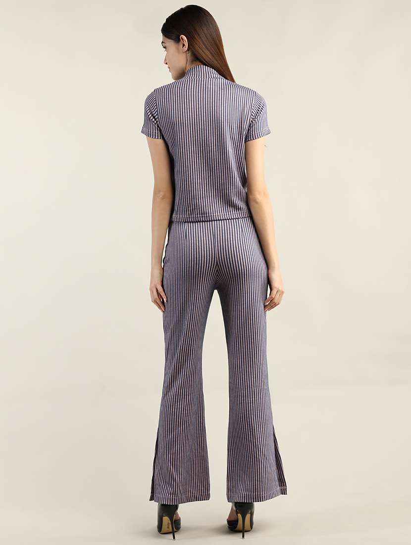 women blue stripes top & mid-rise trouser set - 20683907 -  Standard Image - 2