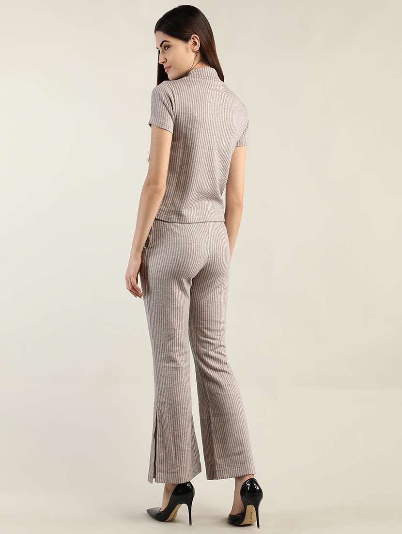women beige stripes top & mid-rise trouser set - 20683908 -  Standard Image - 2
