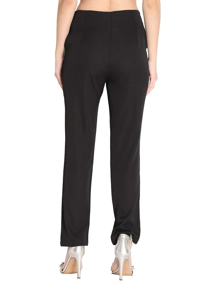 women solid black pleated trouser - 20683919 - Standard Image - 2