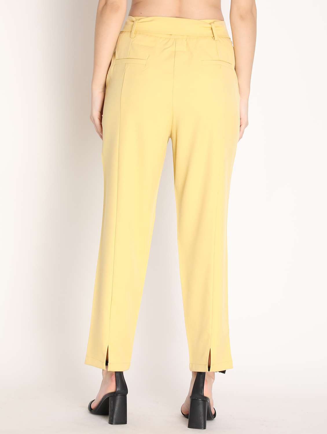women yellow solid flat front trouser - 20683920 - Standard Image - 2