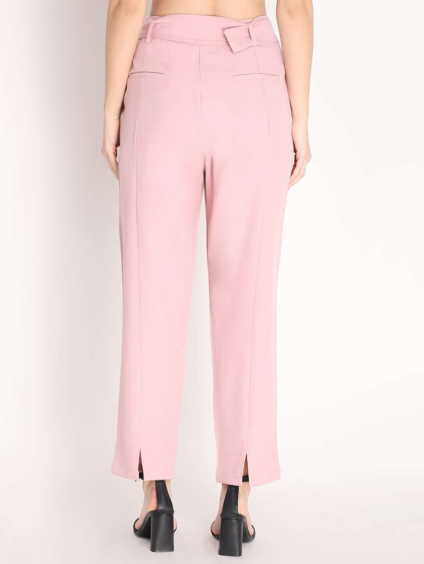 solid pink belted trouser - 20683925 - Standard Image - 2