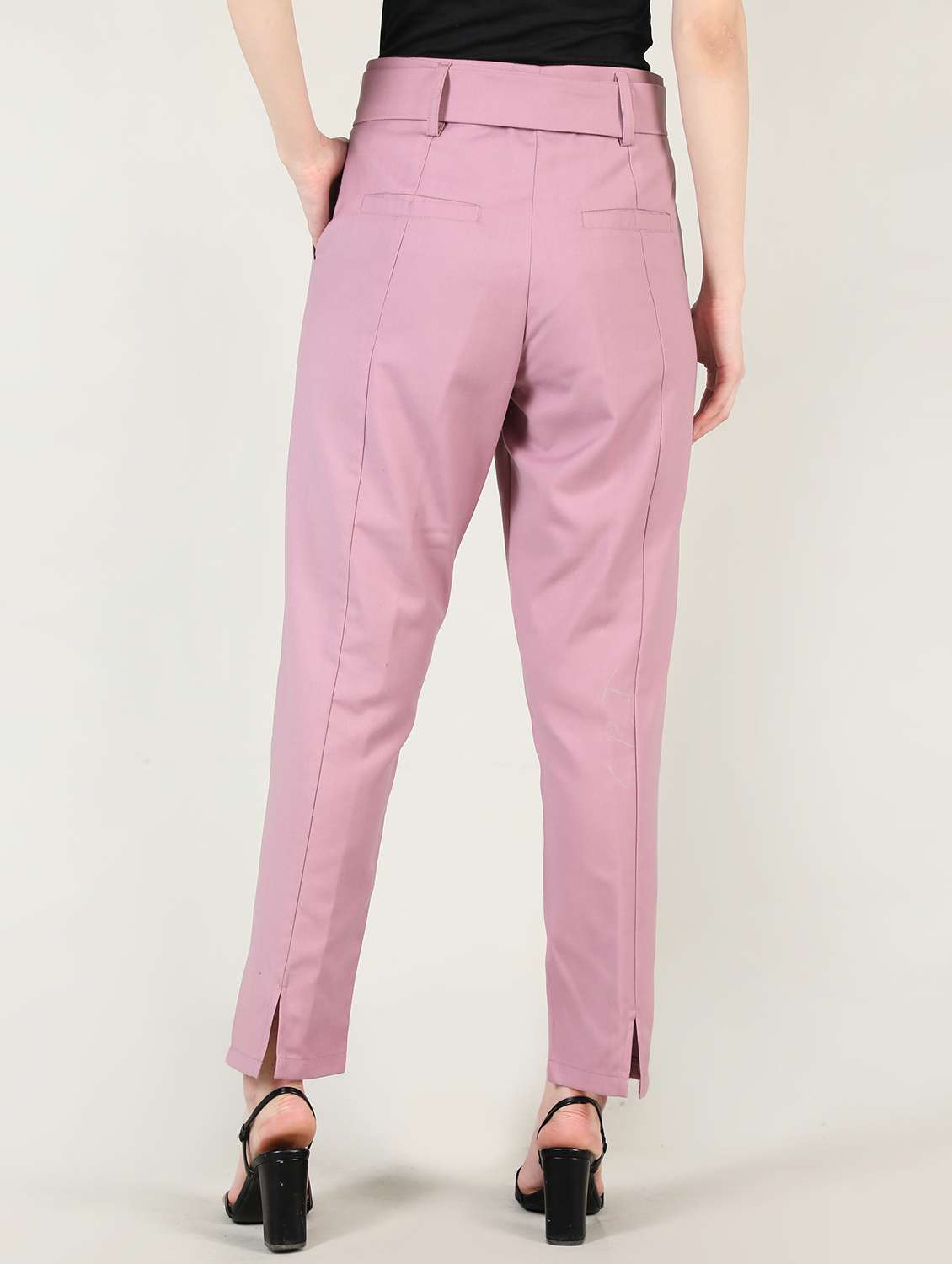 women mid-rise pink solid full length trouser - 20683926 - Standard Image - 2