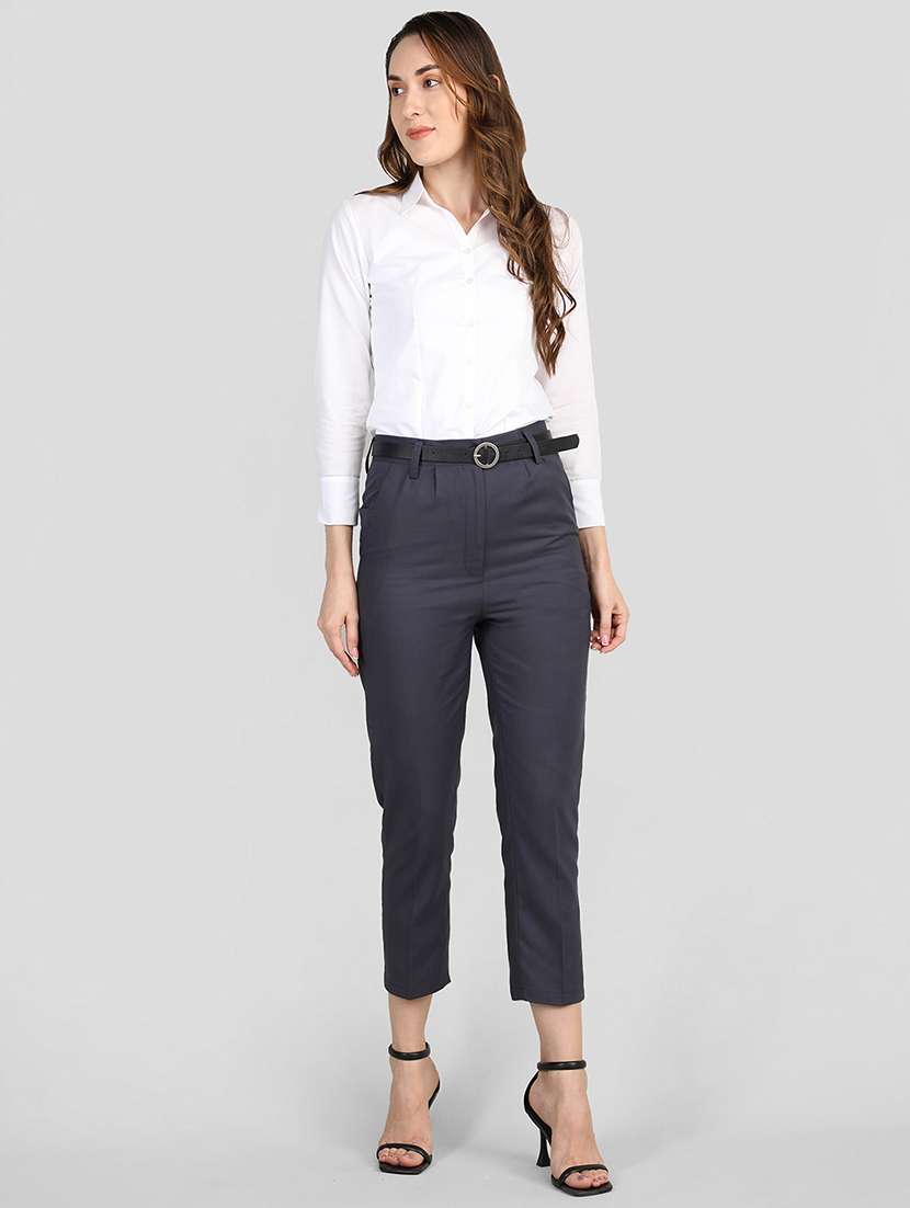 solid navy blue cropped trouser - 20683927 - Standard Image - 2