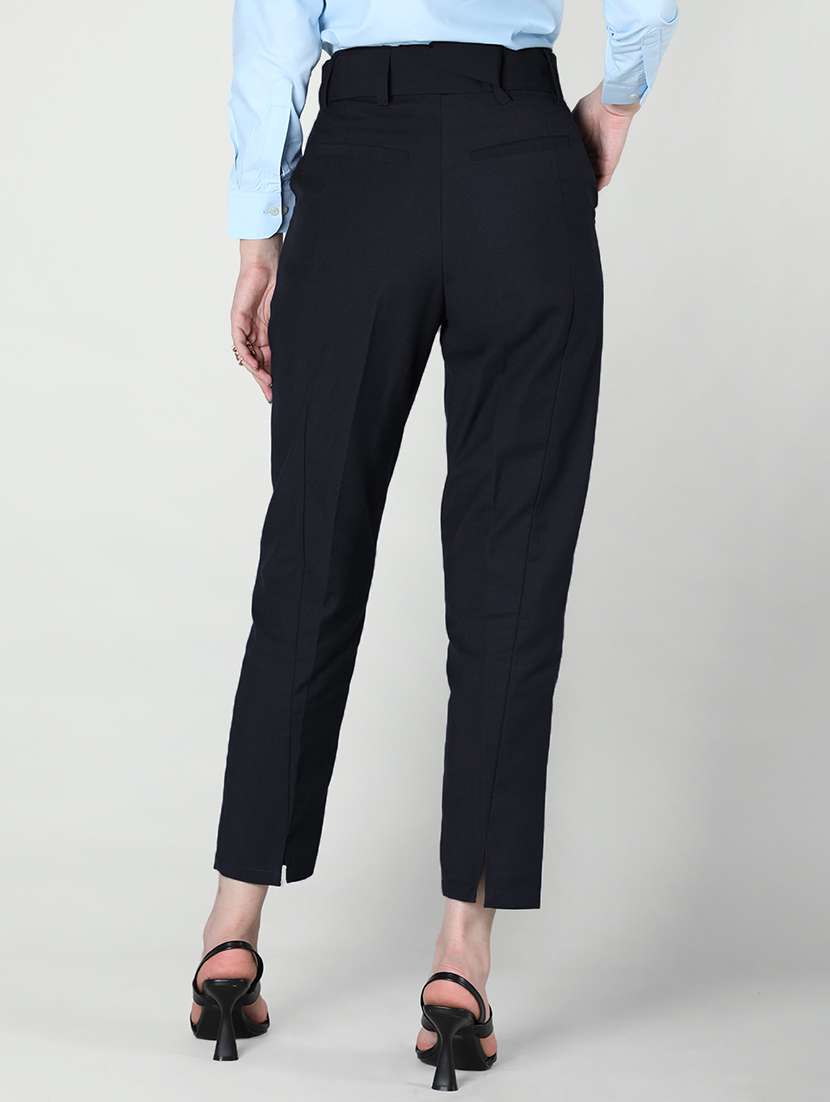 women mid-rise navy blue solid track pant - 20683928 - Standard Image - 2