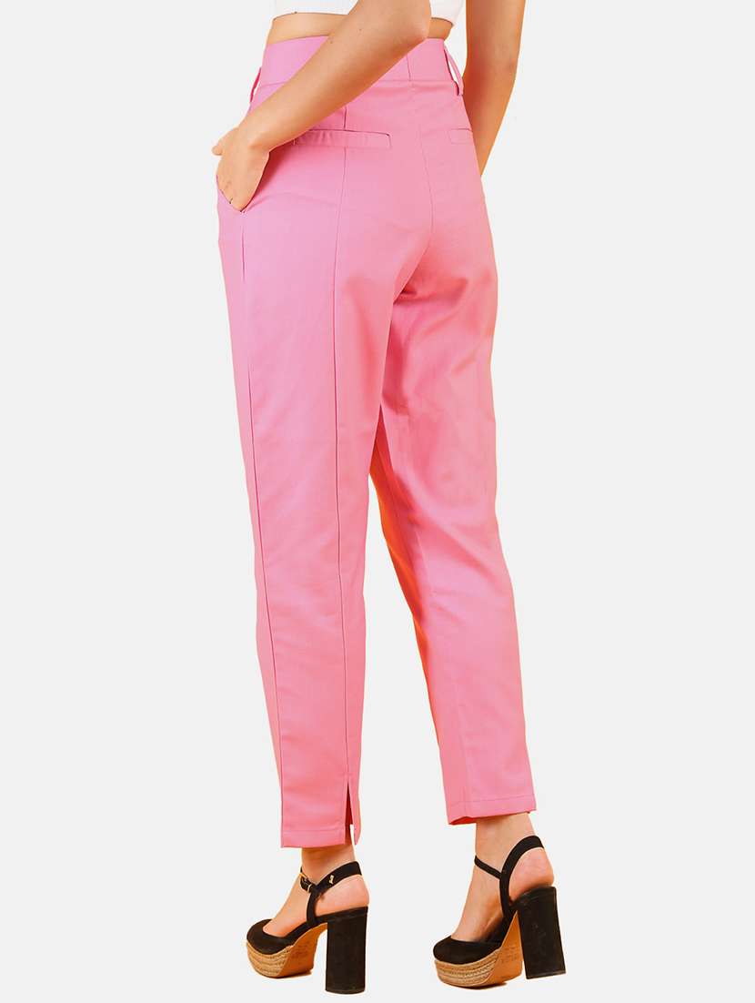 solid pink flat front trouser - 20683930 - Standard Image - 2