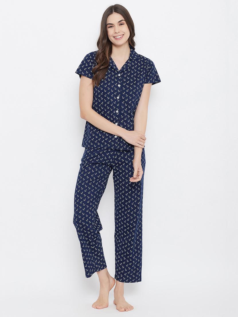 women printed shirt & full length trouser pyjama set - 20684024 - Zoom Image - 0