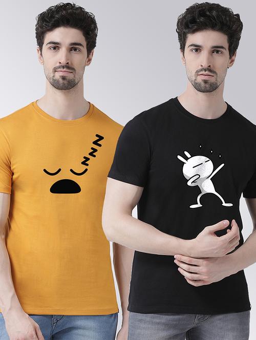 men set of 2 multi colored round neck graphic regular t-shirt  - 20684313 -  Standard Image - 0