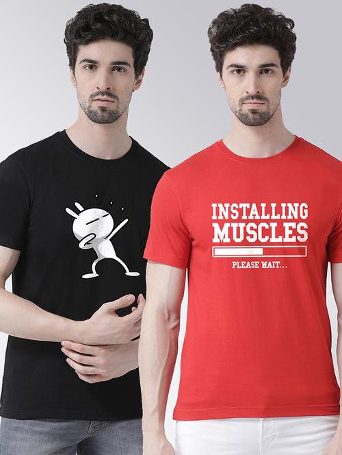 men set of 2 multi colored round neck graphic regular t-shirt  - 20684327 -  Standard Image - 0