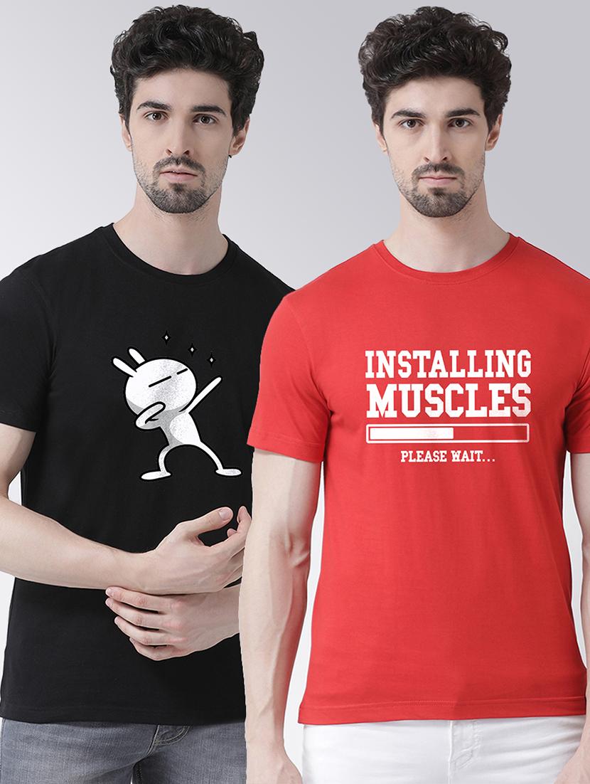 men set of 2 multi colored round neck graphic regular t-shirt  - 20684327 -  Zoom Image - 0