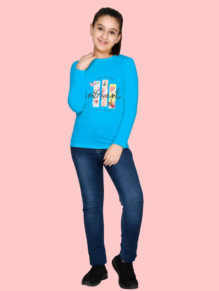kids blue front print round neck t-shirt - 20684529 -  Standard Image - 2