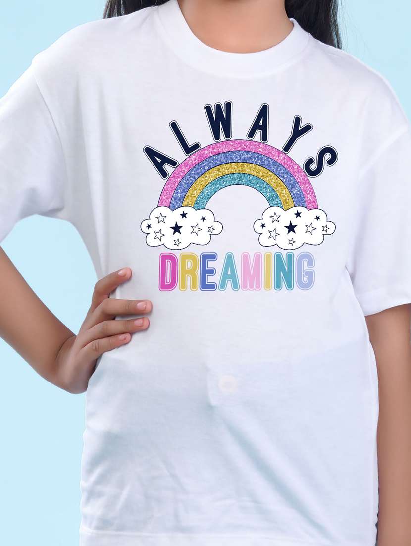 kids white chest print round neck t-shirt - 20684593 -  Standard Image - 2