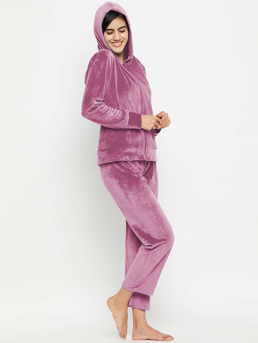 lavender solid pyjama set nightwear - 20685079 - Standard Image - 2