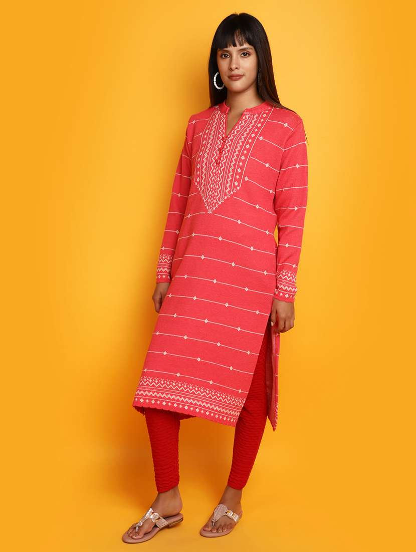 coral self design woolen kurta - 20685940 - Standard Image - 2
