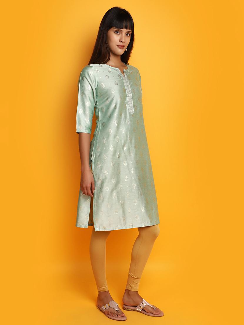 ai aqua three quarter sleeve straight kurta - 20686056 - Standard Image - 2