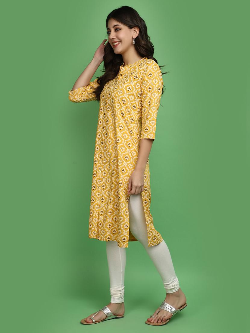 yellow three quarter sleeve straight kurta - 20686072 - Standard Image - 2