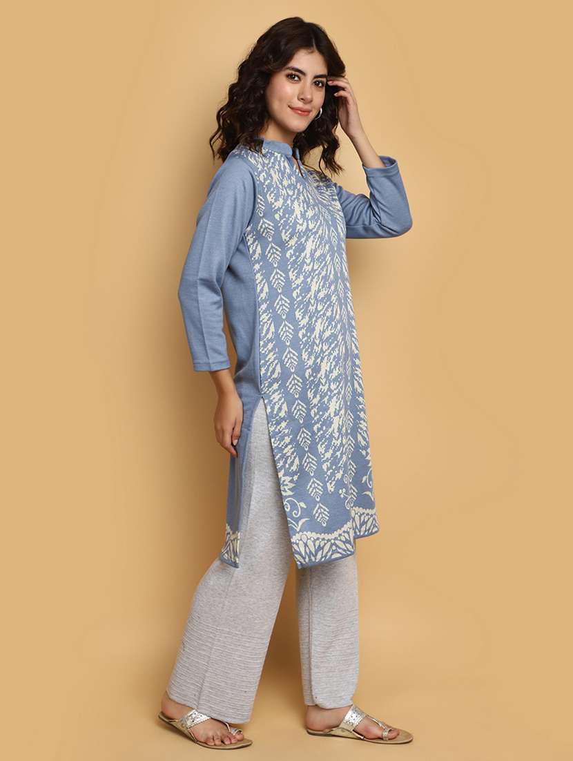 purist blue self design woolen kurta - 20686079 -  Standard Image - 2