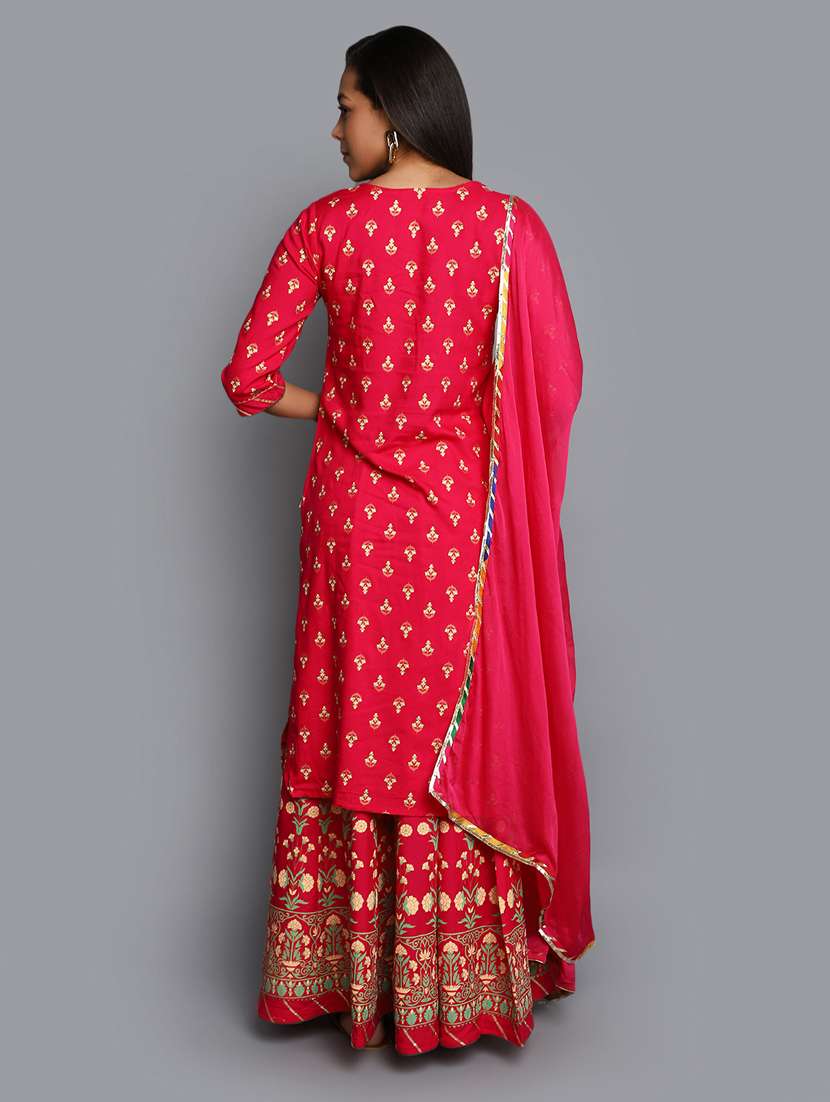 women pink round neck kurta sharara set with dupatta - 20686096 -  Standard Image - 2