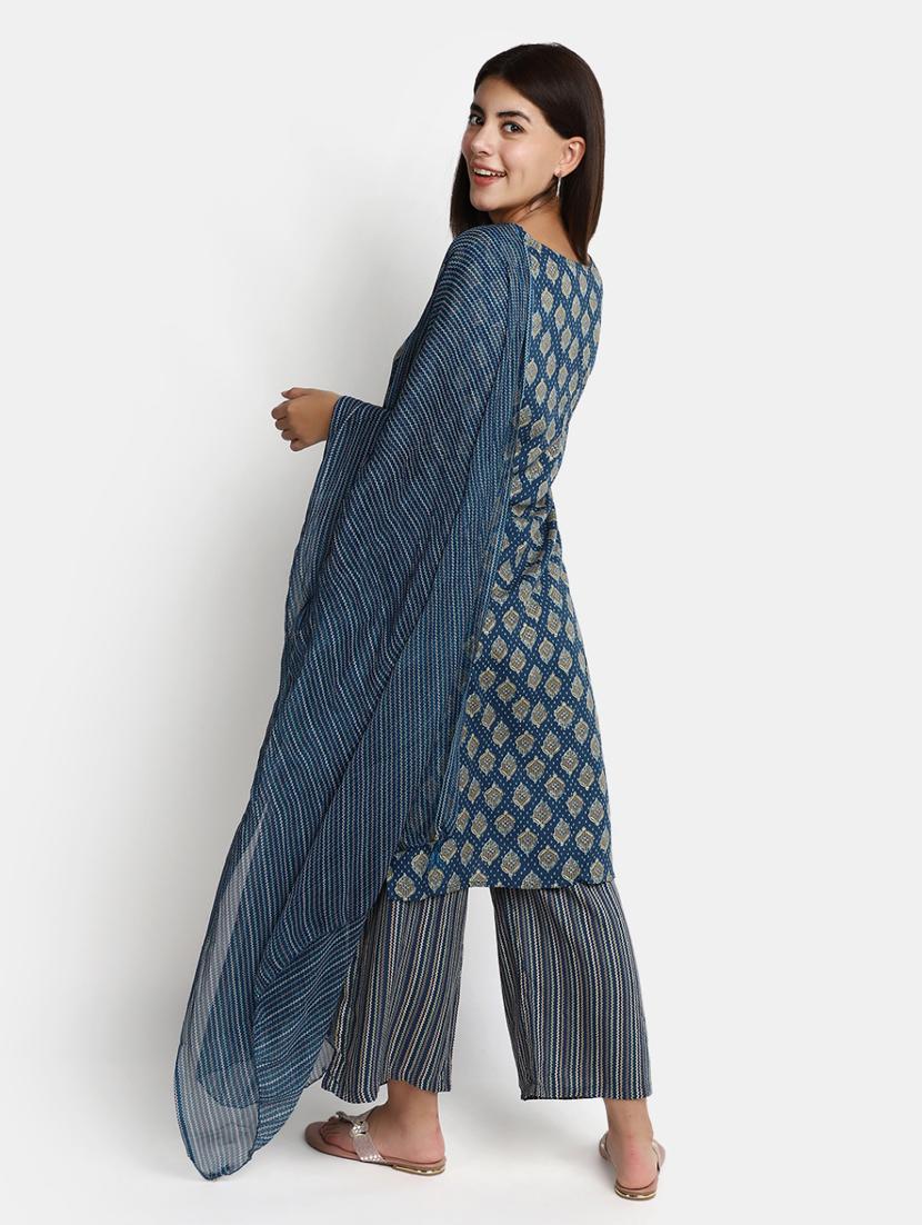 women blue kurta palazzo set with dupatta - 20686097 - Standard Image - 2