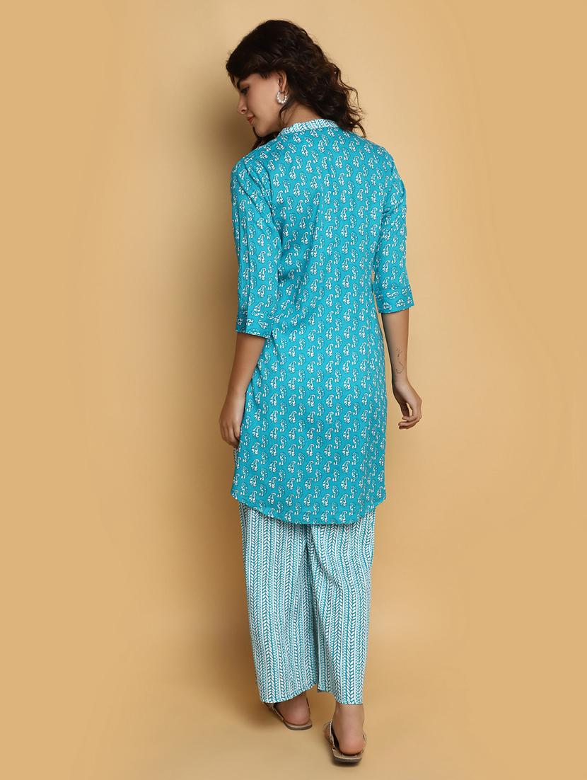 women paisley mandarin neck kurta palazzo set - 20686103 - Standard Image - 2