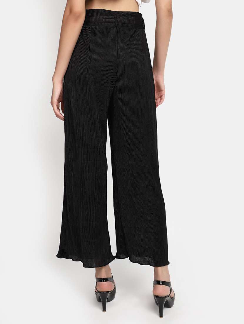 women black self design detailed wide leg trouser - 20686115 -  Standard Image - 2