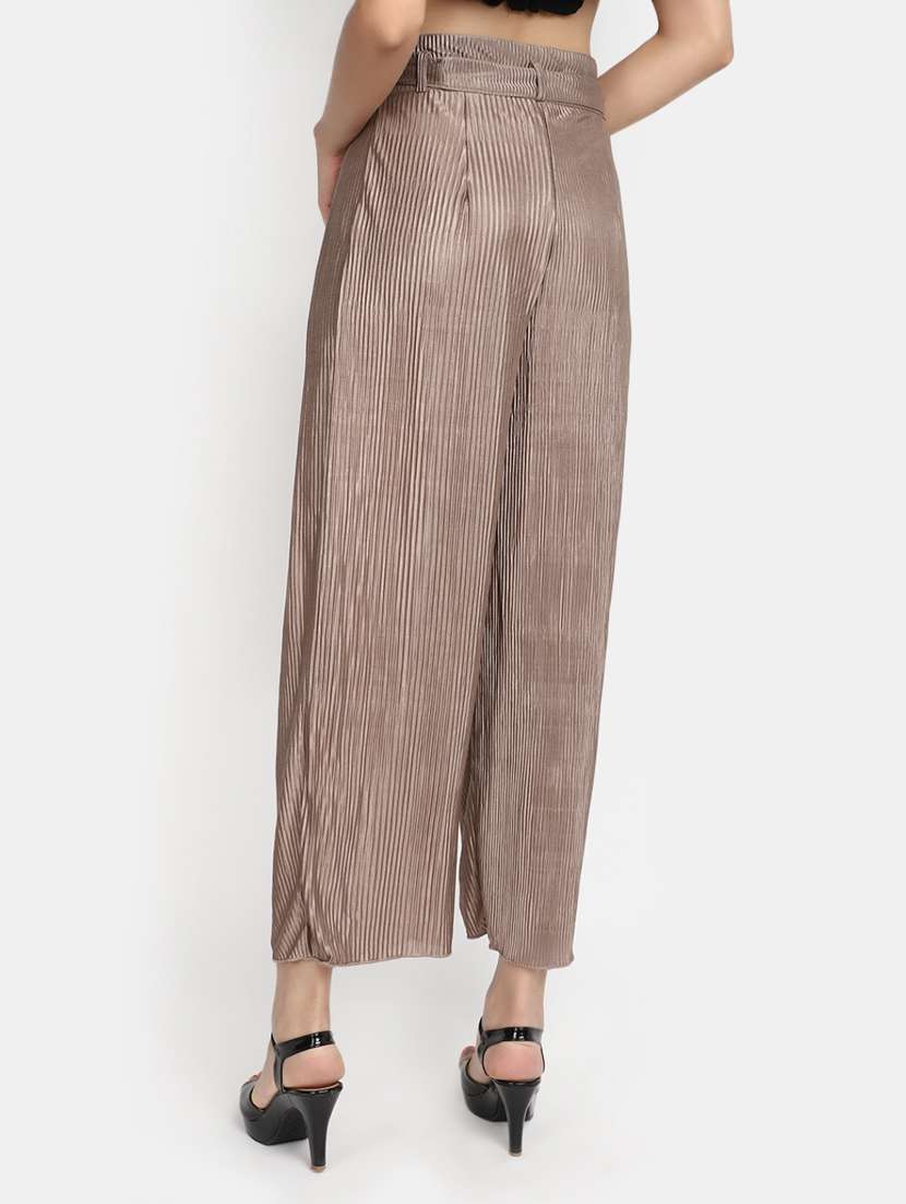 women brown self design detailed wide leg trouser - 20686116 -  Standard Image - 2