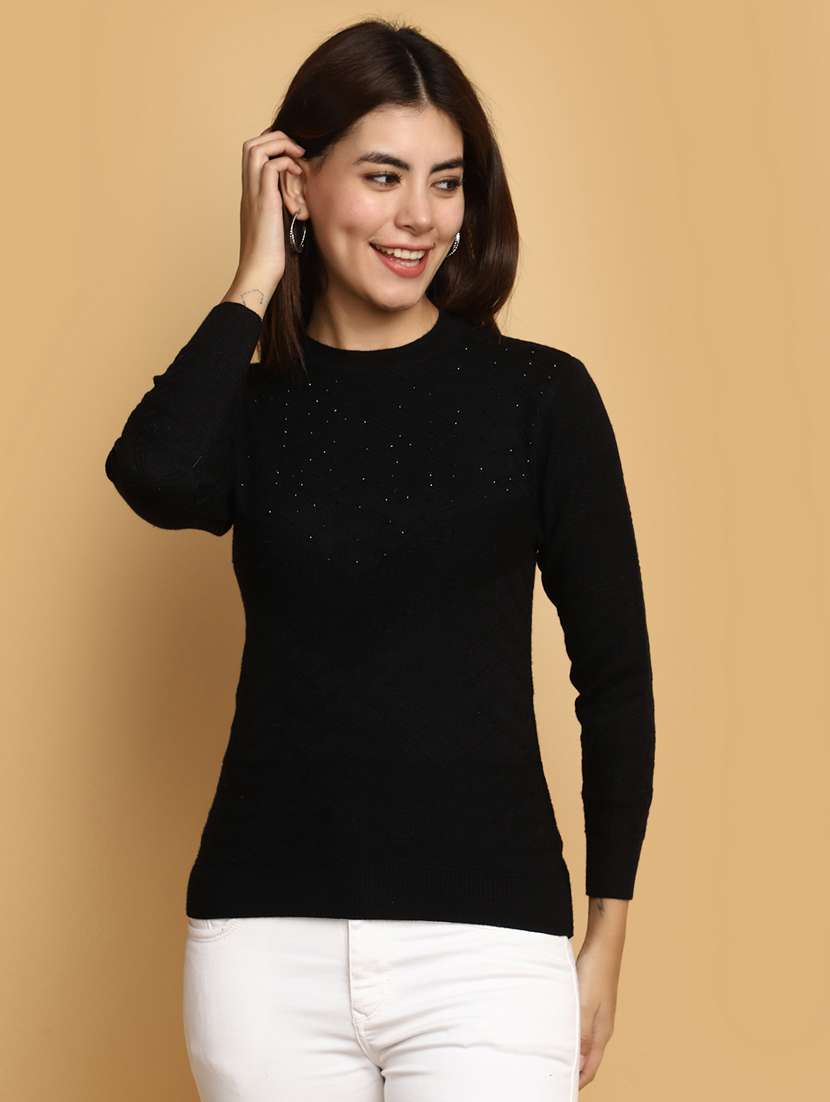 women solid embellished pullover