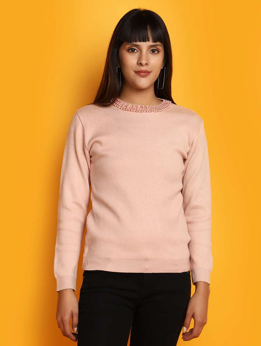 women embellished neck pullover