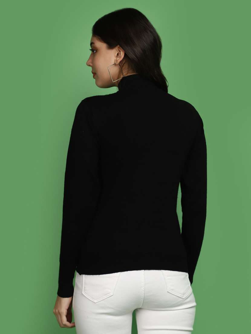 women solid mock neck pullover - 20686192 -  Standard Image - 2