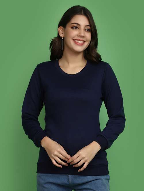 women solid long sleeves pullover - 20686195 - Standard Image - 0