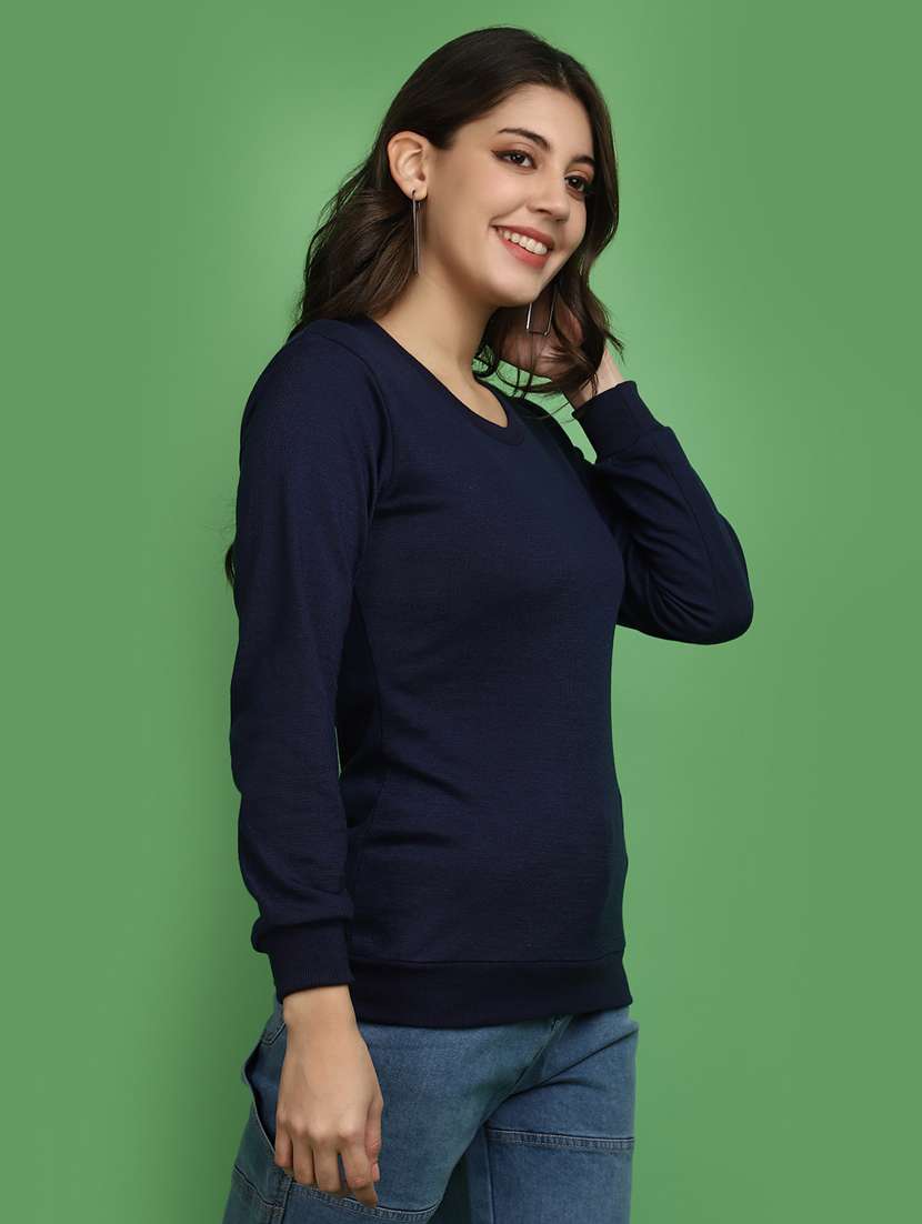 women solid long sleeves pullover - 20686195 - Standard Image - 2