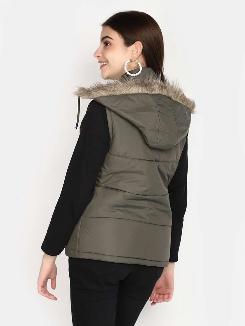 women solid sleeveless bomber jacket - 20686203 -  Standard Image - 2