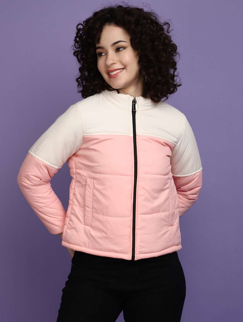 women solid stand collar bomber jacket